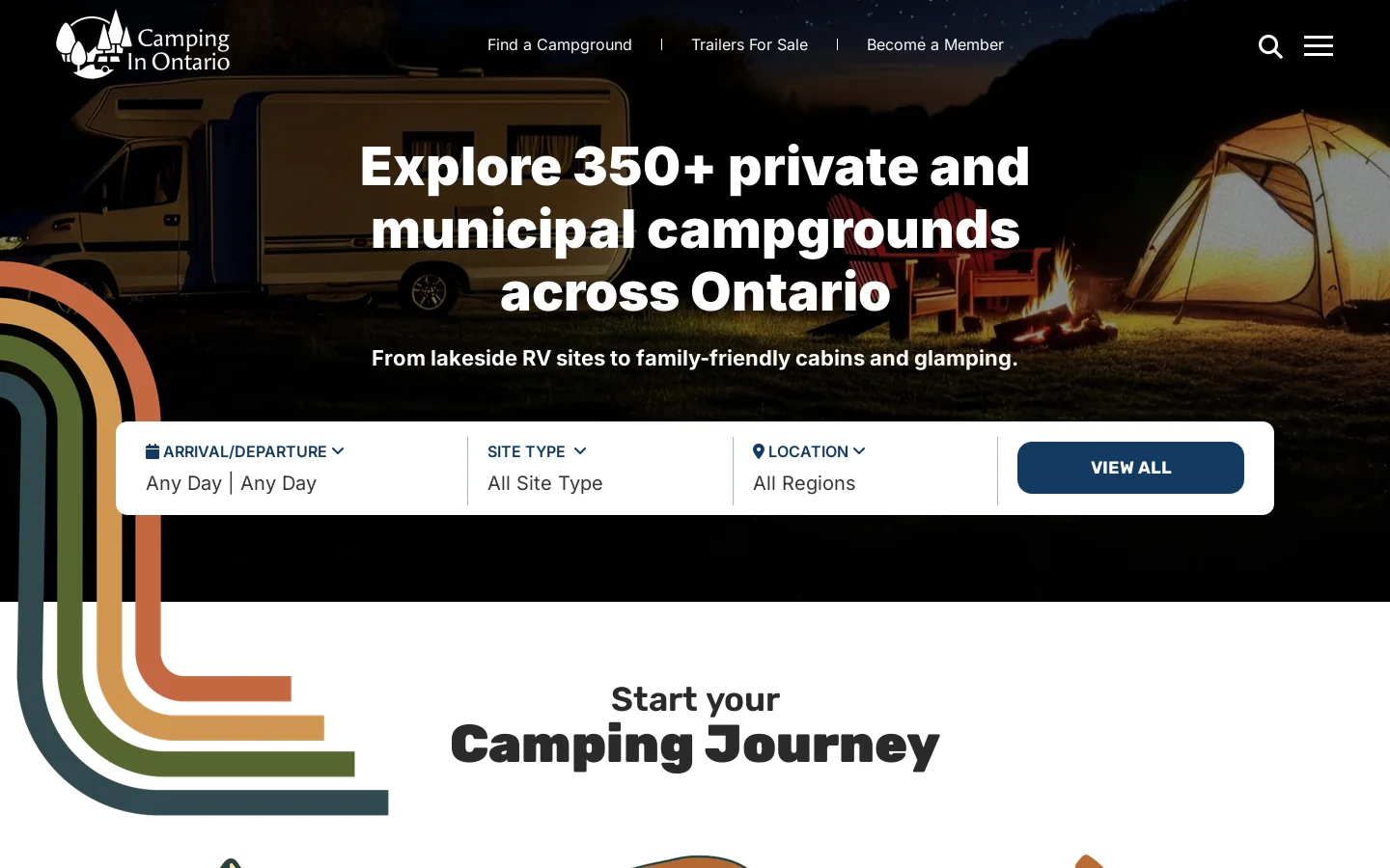 🌲 Camping In Ontario Homepage screenshot