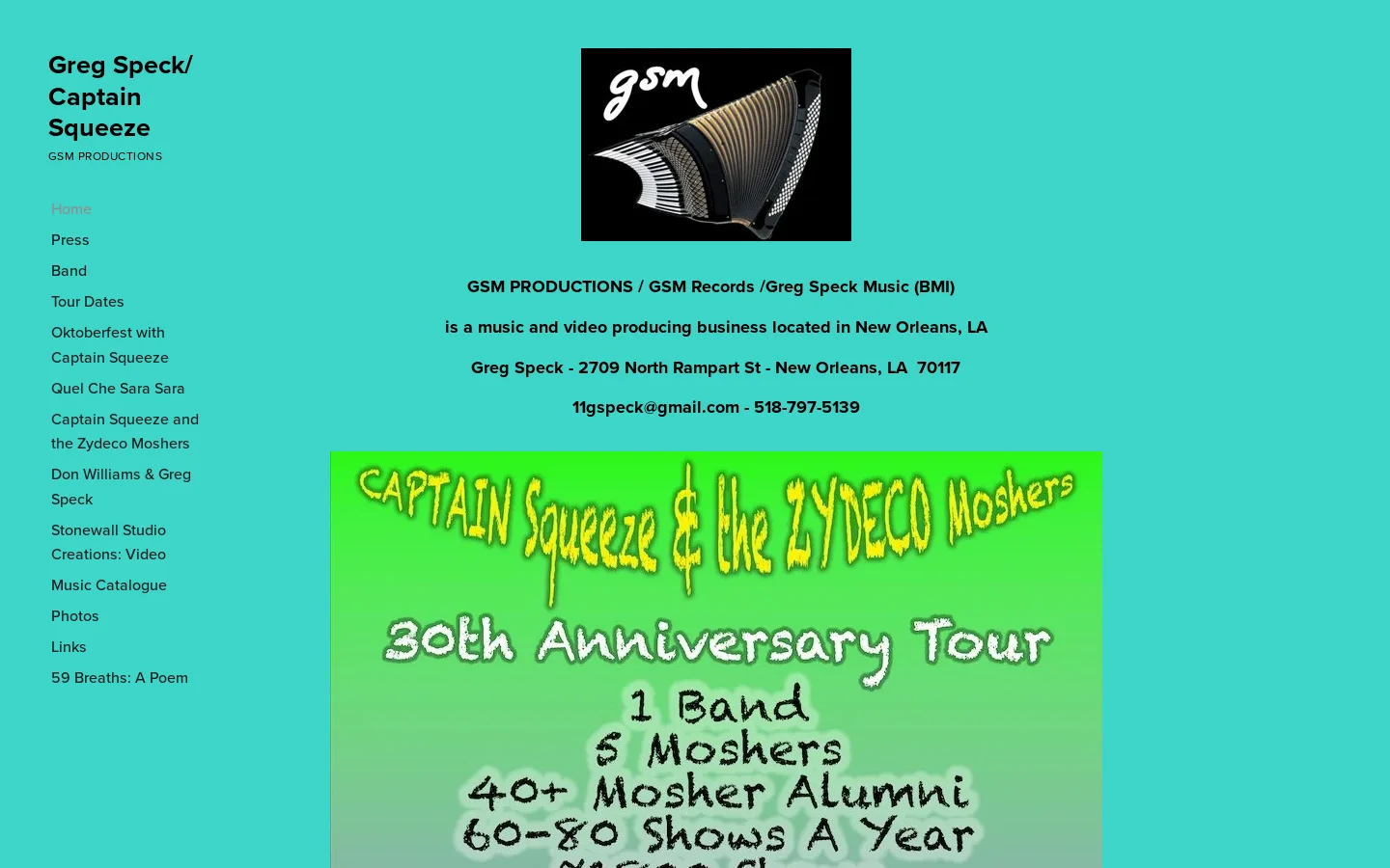 Greg Speck/ Captain Squeeze Homepage screenshot