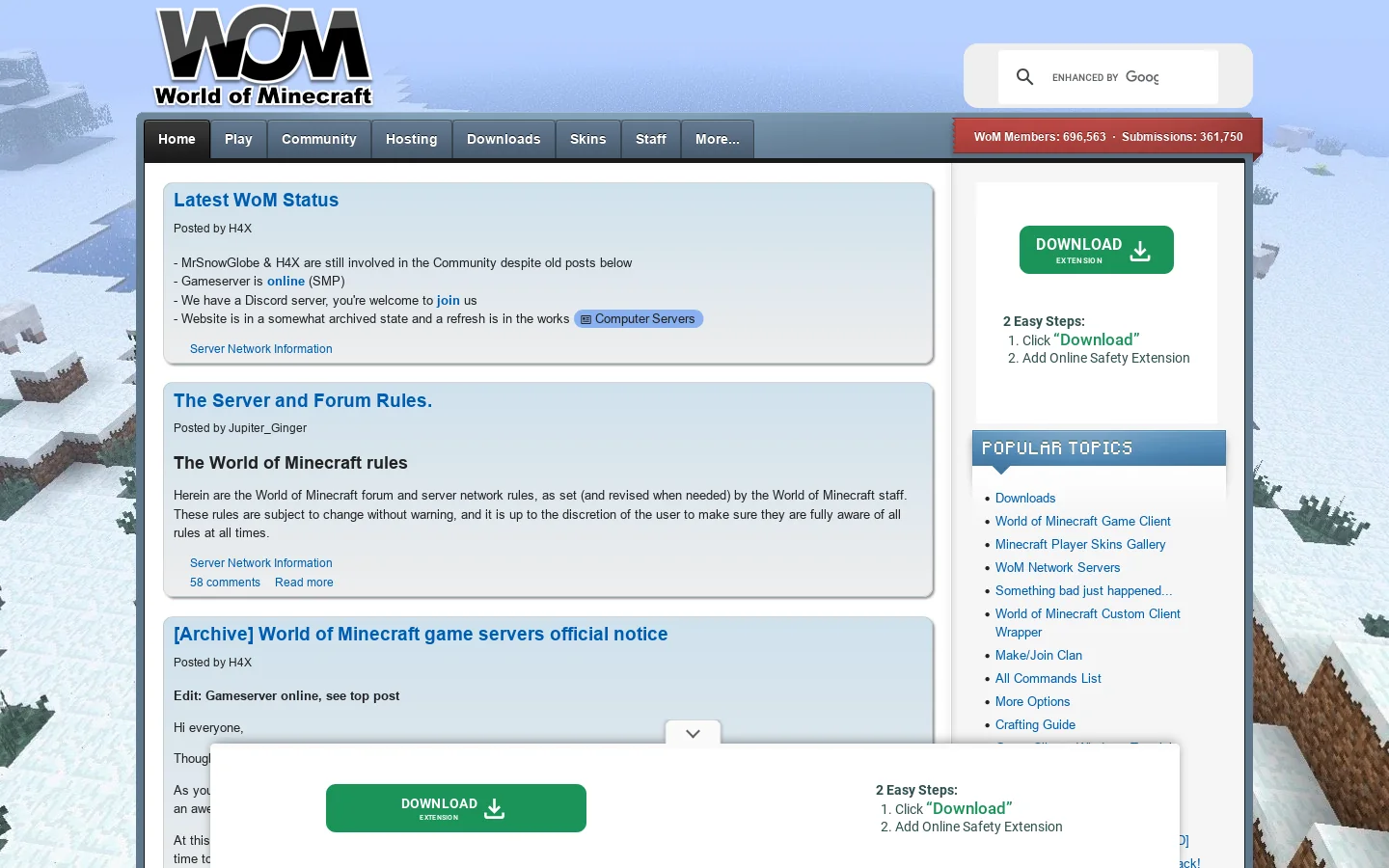 World of Minecraft Homepage screenshot