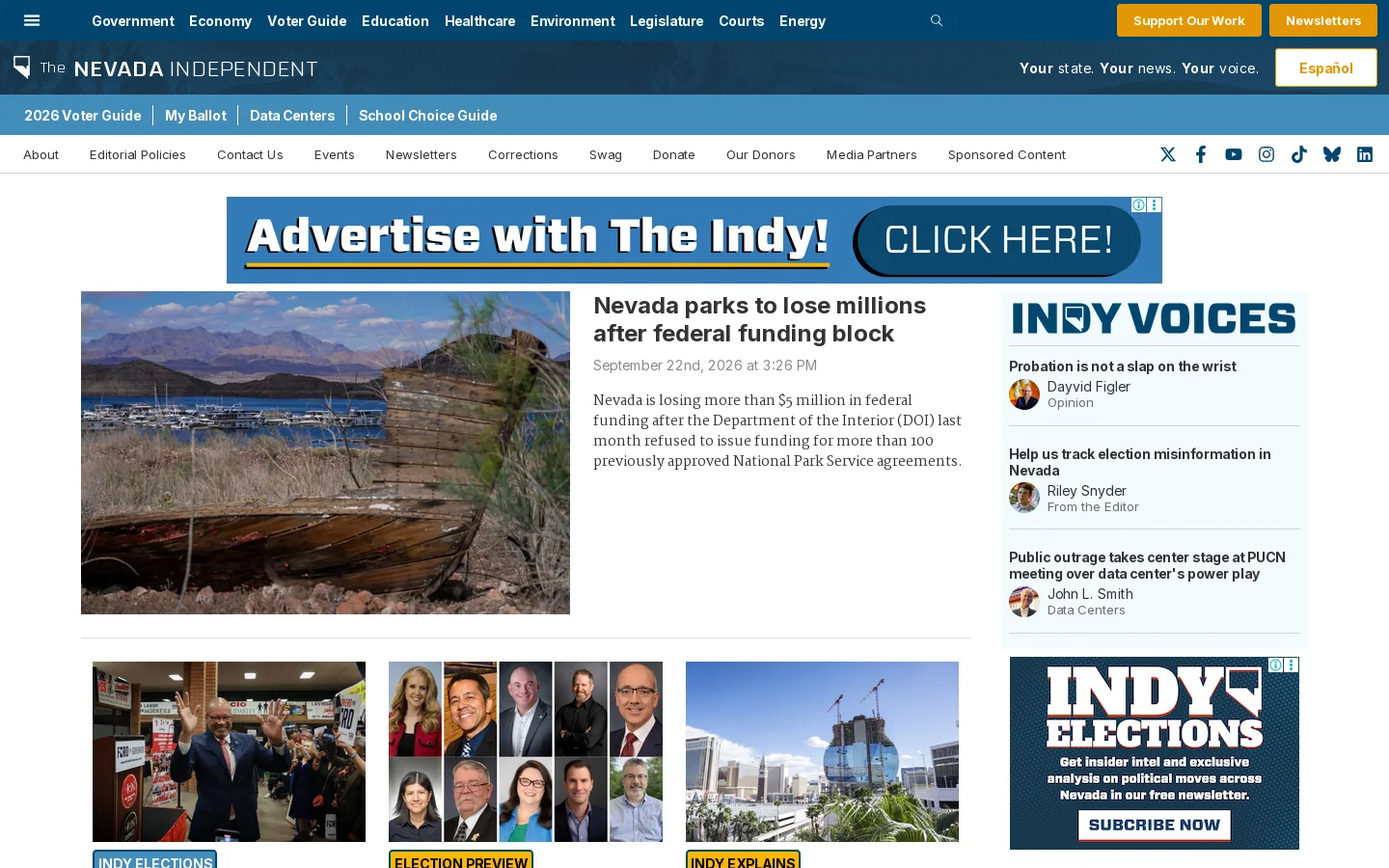 The Nevada Independent Homepage screenshot