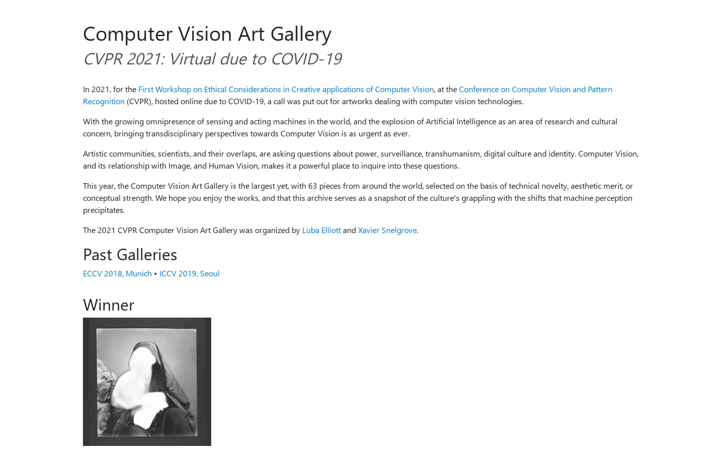 Computer Vision Art Gallery Homepage screenshot