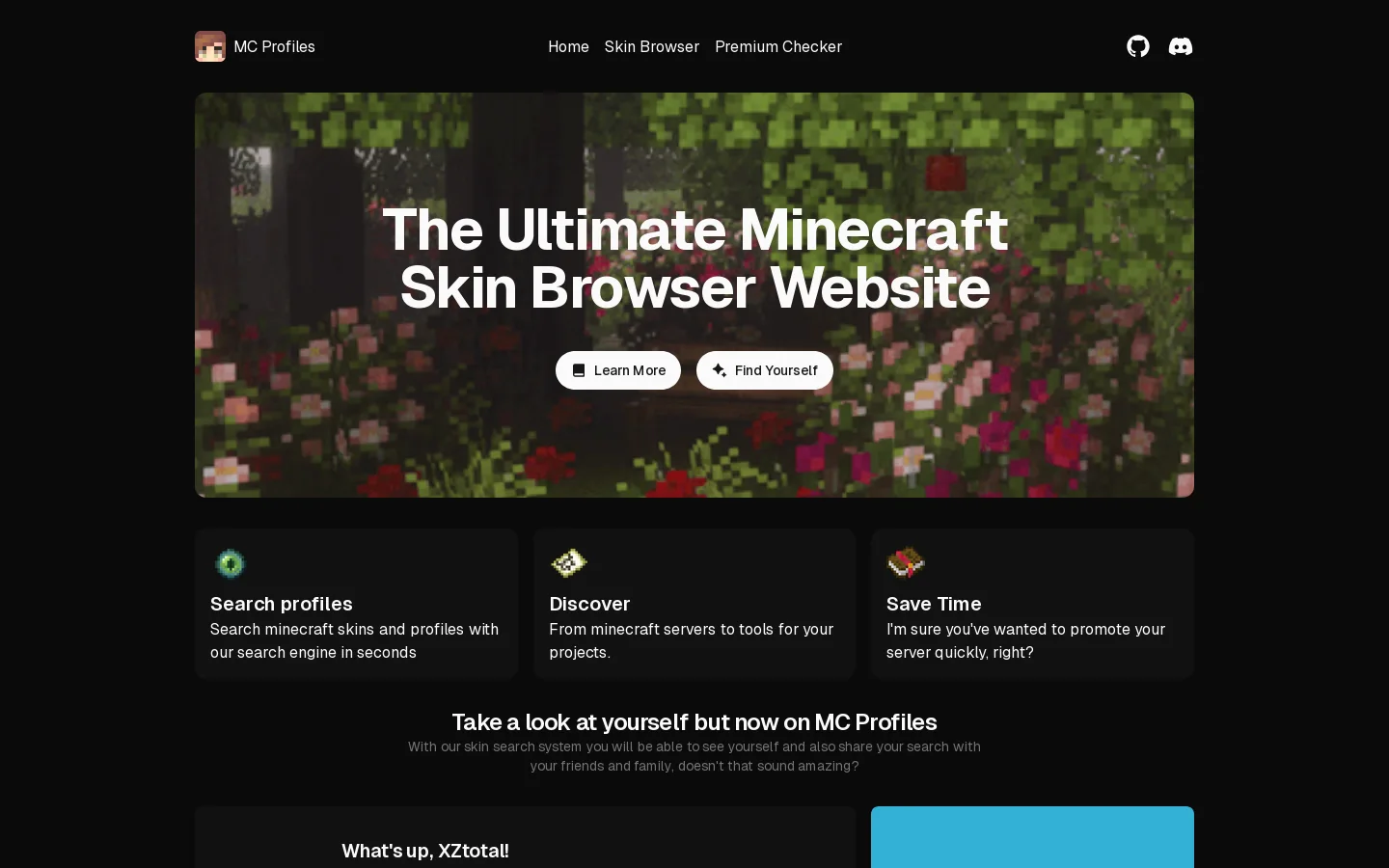 MC Profiles Homepage screenshot