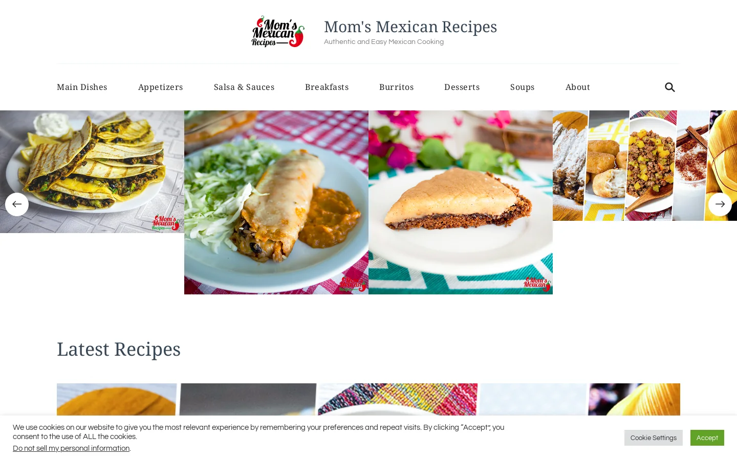 Mom's Mexican Recipes Homepage screenshot