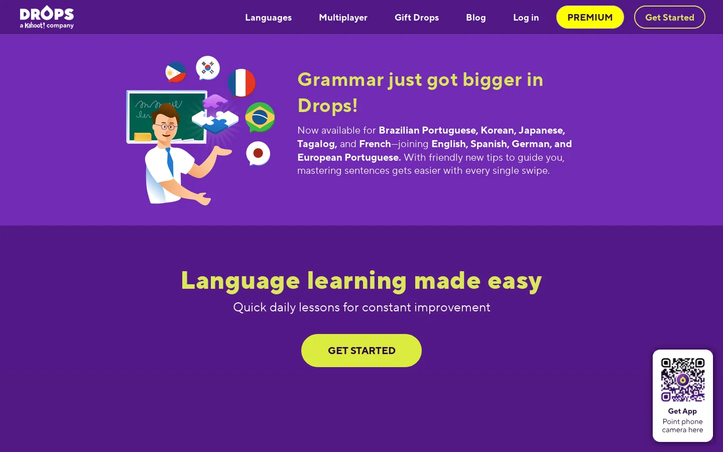 Drops - Free language learning for 55+ Languages Homepage screenshot