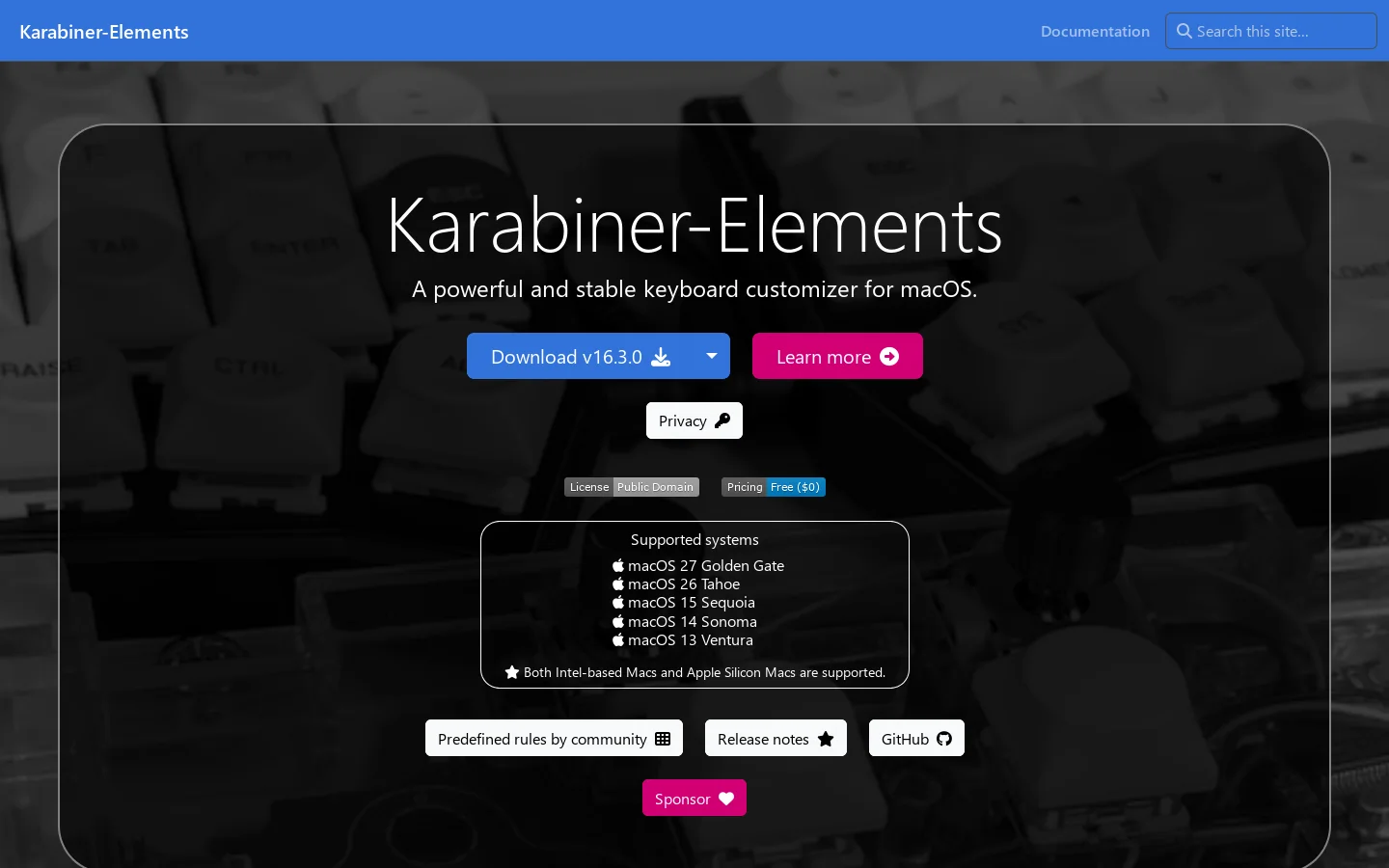 Karabiner-Elements Homepage screenshot