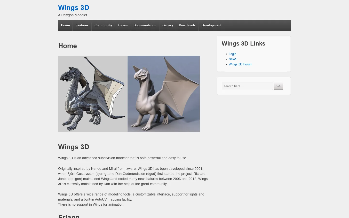 Wings 3D Homepage screenshot
