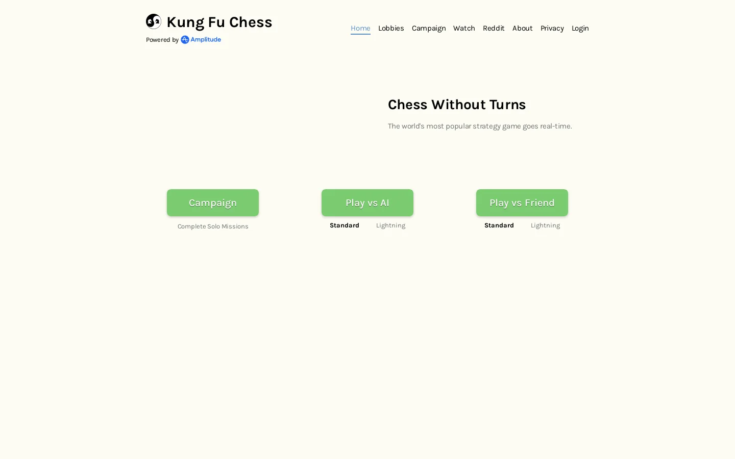 Kung Fu Chess Homepage screenshot