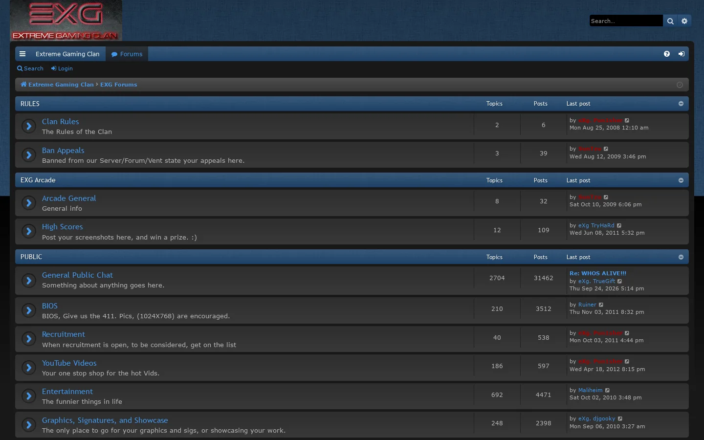 EXG Clan Homepage screenshot