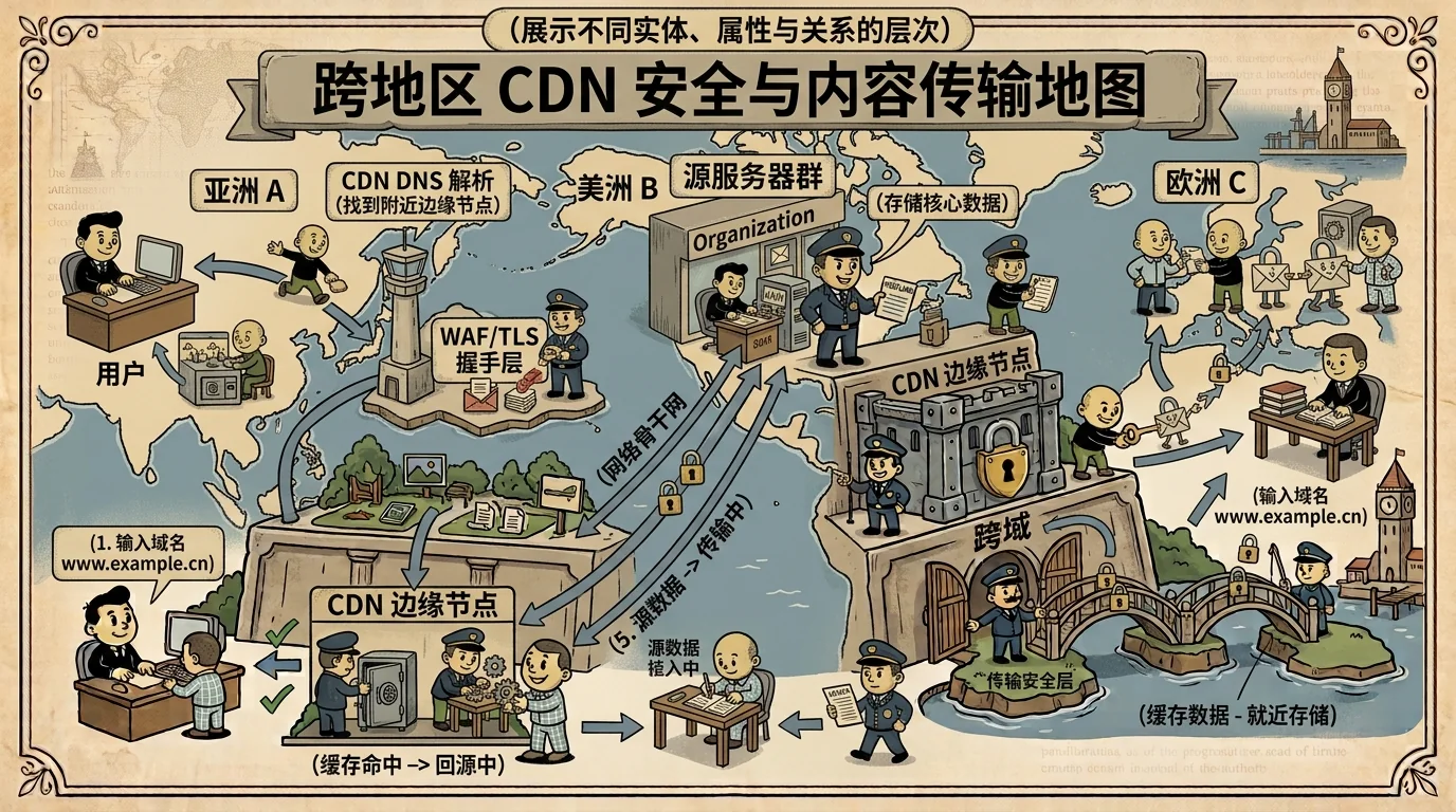 Users receiving cached content from nearby CDN nodes or triggering origin requests