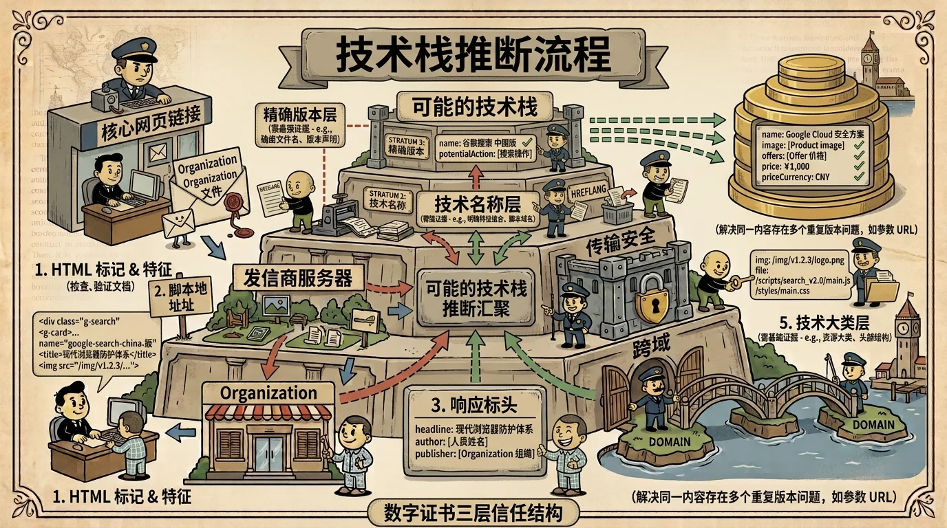 Public website signals contributing to an inferred technology stack
