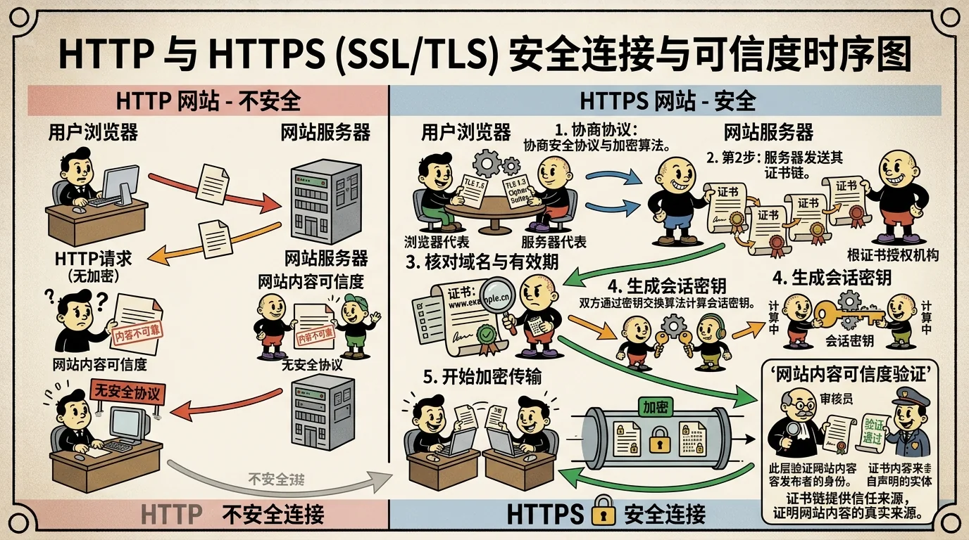 Sequence diagram of a browser validating a certificate and establishing a TLS connection